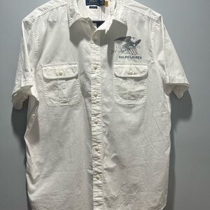 NWT Men's Polo Ralph Lauren White  USA Mens Large White Cotton‎ Short Sleeve